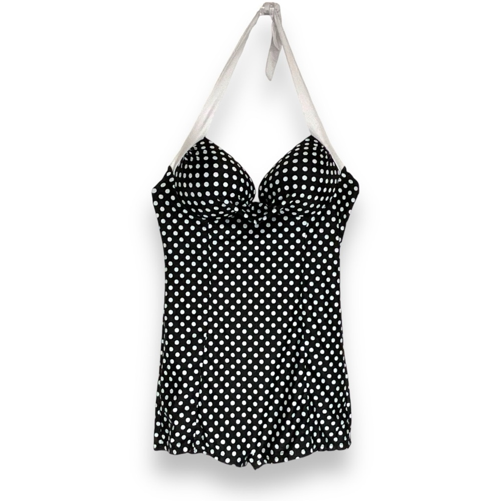 Vintage‎ Swimsuit Retro Polka Dot Swim Bathing Suit One Piece Black White Sze XL